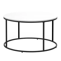 HOMCOM Round Coffee Table Sofa Side Table with a Modern Design, Black Metal Frame and Easy Maintenance, White(m-11)