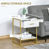 HOMCOM Nightstand Set of 2, Modern Bedside Table with Drawer and Shelf, Bedside Cabinets for Bedroom, White(m-5)