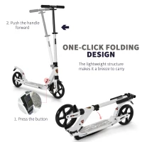 Soozier Foldable Kick Scooter Height Adjustable Ride On Bike with Real Wheel Brake, Dual Shock-Absorbing, Kickstand, and 7.75'' Big Wheels For 14+ Teens Adult, White(m-6)