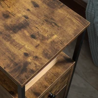 HOMCOM Side Table with 2 Drawers and Storage Shelf, Narrow End Table Nightstand with Metal Frame for Small Spaces, Rustic Brown(m-10)