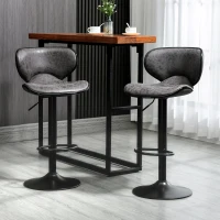 HOMCOM Adjustable Bar Stools Set of 2, Swivel Counter Height Barstools, Leathaire Upholstered Kitchen Island Stools with Back, Footrest and Steel Base, Dark Grey(m-1)