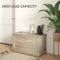 HOMCOM 31.5 Inches Storage Chest, Storage Trunk with Safety Hinge, Wooden Box for Living Room, Natural Wood Grain(m-6)