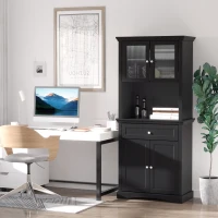 HOMCOM Tall Colonial Style Kitchen Pantry Storage Cabinet W/ Adjustable Shelves Black(m-8)