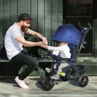 Qaba 6 in 1 Tricycle for Toddler 1-5 Years with Parent-Push Handle, Dark Blue(m-1)