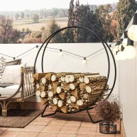 Outsunny 48" Firewood Rack with Waterproof Cover, Heavy Duty Wood Storage Holder Log Rack for Indoor Outdoor, Black(m-10)