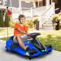 Aosom 12V Electric Drifting Go Kart w/ Slow Start, Music, Lights, Blue(m-2)