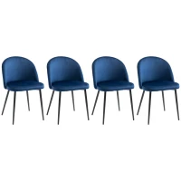 HOMCOM Modern Dining Chairs, Mid-Back Velvet-touch Upholstery Side Chair, Table Chair for Living Room, Dining Room, Dark Blue, Set of 4(m-11)