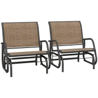 Outsunny 2 Pieces Outdoor Glider Chair, Steel Swing Chai with Curved Armrests for Porch, Garden, Poolside, Balcony, Mixed Brown(m-11)