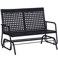 Outsunny Patio 2-Person Wicker Glider Bench Rocking Chair, Outdoor All-Hand Woven PE Rattan Loveseat w/ Ergonomic Design Rocking System for Patio, Garden, Porch, Lawn, Black(m-1)