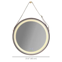kleankin 24'' Round Led Bathroom Mirror, Dimmable Anti Fog Wall-Mounted Mirror with 3 Temperature Colors, Plug-in, Rose Gold(m-3)