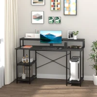 HOMCOM Computer Desk with Shelves and CPU Stand, Home Office Desk Workstation with Adjustable Feet, Black Wood Grain(m-8)