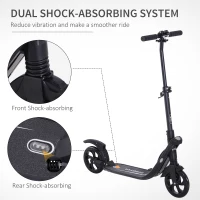 Soozier Foldable Kick Scooter with Adjustable Handlebar, Rear Brake, Dual Shock-Absorbing and Large Solid PU Tires Aluminum Frame for 14 Years Old and Up Teens Adult, Black(m-7)