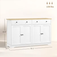 HOMCOM Modern Sideboard, Buffet Cabinet with Storage Drawers, Adjustable Shelves for Living Room, Dining Room, Entryway, White(m-3)