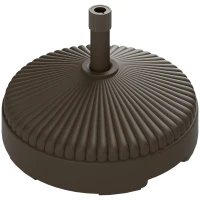 Outsunny Round Plastic Patio Umbrella Base Parasol Holder Outdoor Umbrella Stand, Filled Up to 62lbs with Stand or 51lbs with Water for Garden, Poolside, Brown(m-2)