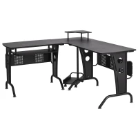 HOMCOM L-Shaped Computer Desk for PC, Corner Table for Small Spaces with Elevated Shelf, Keyboard Tray, CPU Stand, Home Office(m-11)