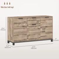 HOMCOM 47" Buffet Cabinet, Industrial Sideboard with 3 Doors, Drawer, 2 Adjustable Shelves for Living Room, Brown Wood Grain(m-3)