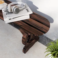 Outsunny 2-Person Outdoor Bench, Wood Garden Bench with Wagon Wheel Legs, Slatted Seat for Patio, Park, Backyard, Carbonized(m-10)