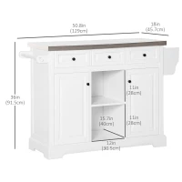 HOMCOM Kitchen Island on Wheels with Stainless Steel Top, Spice Rack, Drawers, Rolling Bar Cart with Storage, White(m-3)