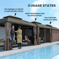 Outsunny 10' x 12' Hardtop Gazebo Canopy with Double Roof, Netting and Curtains for Garden, Backyard, Deck, Coffee(m-9)