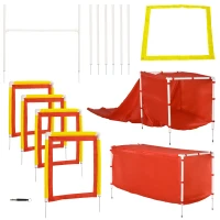 PawHut Dog Agility Training Equipment Set with Adjustable Hurdle, Tunnel, Chute, Weave Poles, Pause Box, Panels, Outdoor Obstacle Course Kit with Whistle(m-11)