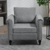 HOMCOM Vintage Armchair, Upholstered Accent Chair with Rolled Arms, Gourd-Shaped Rubber Wood Legs, Light Grey(m-7)