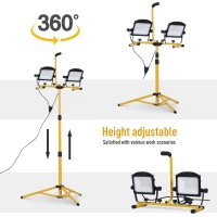 HOMCOM 10,000 Lumen Dual Head LED Work Lights with Stand, Weather Resistant Daylight with Telescoping Adjustable Tripod Stand, Rotating Lamps(m-7)