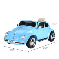 Aosom Licensed Volkswagen Beetle Electric Kids Ride-On Car 6V Battery Powered Toy with Remote Control Music Horn Lights MP3 for 3-6 Years Old Blue(m-3)