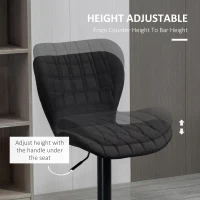 HOMCOM Bar Stools Set of 2, Adjustable Height Swivel Bar Chairs, Linen-feel Fabric Upholstered Kitchen Counter Stools with Wide Seat, Back and Footrest, Black(m-5)