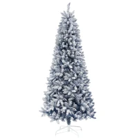 HOMCOM 7ft Flocked Blue Christmas Tree, Artificial Christmas Tree with Hinged Design, Faux Snow, for Home Office Holiday Xmas(m-11)