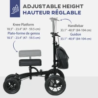 HOMCOM Adjustable Steerable Knee Walker, Foldable Knee Scooter with Rubber Wheels, Dual Brake, Crutch Alternative, Black(m-4)