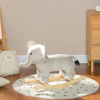 Qaba Kids Rocking Animal, Elephant Rocker with Realistic Sounds, Plush Ride on Toy for Years 2-4, Gray(m-10)