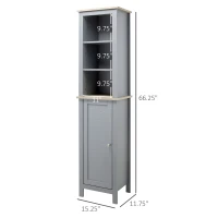 kleankin Tall Bathroom Storage Cabinet with 3 Tier Shelf, Door, Free Standing Linen Tower, Slim Side Organizer, Grey(m-3)