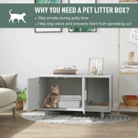 PawHut Wooden Cat Washroom Pet Litter Box Enclosure Kitten House Nightstand End Table with Scratcher Magnetic Doors Grey(m-7)
