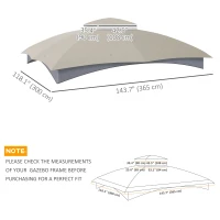 Outsunny 10' x 12' Double-Tier Gazebo Cover, Patio Gazebo Canopy Replacement with Drainage Holes, Light Grey(m-3)