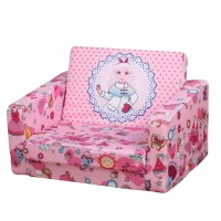 Qaba Kids Fold-Out Couch/Chair Lounger with Space-Themed Washable Fabric & Removable Cushion for 3-6 Years Old, Pink(m-11)