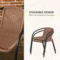 Outsunny 3 Pieces Outdoor Wicker Furniture Set with 2 Stackable Chairs, Tempered Glass Coffee Table for Garden, Backyard, Brown(m-5)