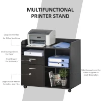 Vinsetto Filing Cabinet Printer Stand Mobile Lateral File Cabinet with 2 Drawers, 3 Open Storage Shelves for Home Office Organization, Black(m-6)
