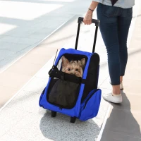 PawHut 2-IN-1 Pet Luggage Box Backpack Carrier Cats Dogs w/ Handle, Rolling Wheel Blue(m-1)