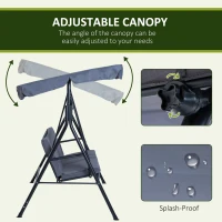 Outsunny 3-Seat Outdoor Patio Swing Chair with Removable Cushion, Steel Frame Stand and Adjustable Tilt Canopy for Patio, Garden, Poolside, Balcony, Backyard, Gray(m-4)