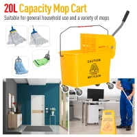 HOMCOM Compact Mop Bucket with Wringer, Mop Bucket on Wheels, 5 Gallon, Separate Dirty and Clean Water, Yellow(m-6)