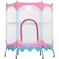 Qaba Trampoline for Kids, 4.6FT Mini Toddler Trampoline Indoor Outdoor with Handlebar, Safety Enclosure Net, Pink(m-11)