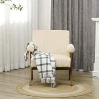 HOMCOM Corduroy Accent Chair Armchair with Wide Seat and Soft Padded Armrests for Reading, Bedroom, Beige(m-7)