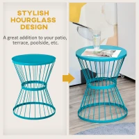 Outsunny 16" Steel Patio Side Table, Garden End Table with Hourglass Design, Accent Table for Outdoor and Indoor Use, Blue(m-4)