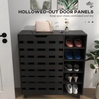 HOMCOM Shoe Cabinet, 21 Pair Shoe Storage Cabinet Organizer with 5-tier Double Door Cupboard and 5-tier Open Shelves, Black(m-7)