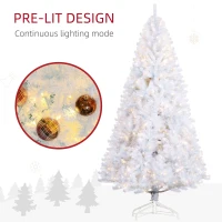 HOMCOM 7.5 FT Tall PreLit Artificial Christmas Tree with Realistic Branches, 500 Warm White LED Lights and 1346 Tips, White(m-5)