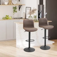 HOMCOM Bar Stools Set of 2, Swivel Counter Height Bar Stools with Adjustable Height and Footrest, PU Leather Upholstered Kitchen Stool for Breakfast Bar, Brown(m-9)