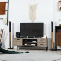 HOMCOM TV Stand for TV up to 50 Inches, Entertainment Center with Door, Open Storage and Drawers, TV Table with Steel Legs, Gray(m-10)