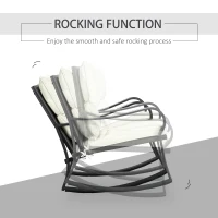 Outsunny 3 Pieces Patio Wicker Rocking Chairs Table Set, Outdoor PE Rattan Furniture with 2 Rockers & 1 Coffee Table w/ Padded Cushions for Deck, Backyard, Garden, Cream White(m-5)