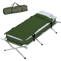 Outsunny Camping Cot, Outdoor Folding Bed Set with Mattress, Sleeping Bag, Pillow, and Carry Bag, Green(m-1)