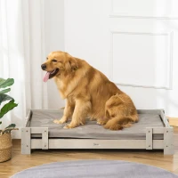 PawHut Large Dog Bed with Soft Foam Cushion, Wooden Dog Couch with Roomy Surface, Elevated, Slate Gray(m-2)